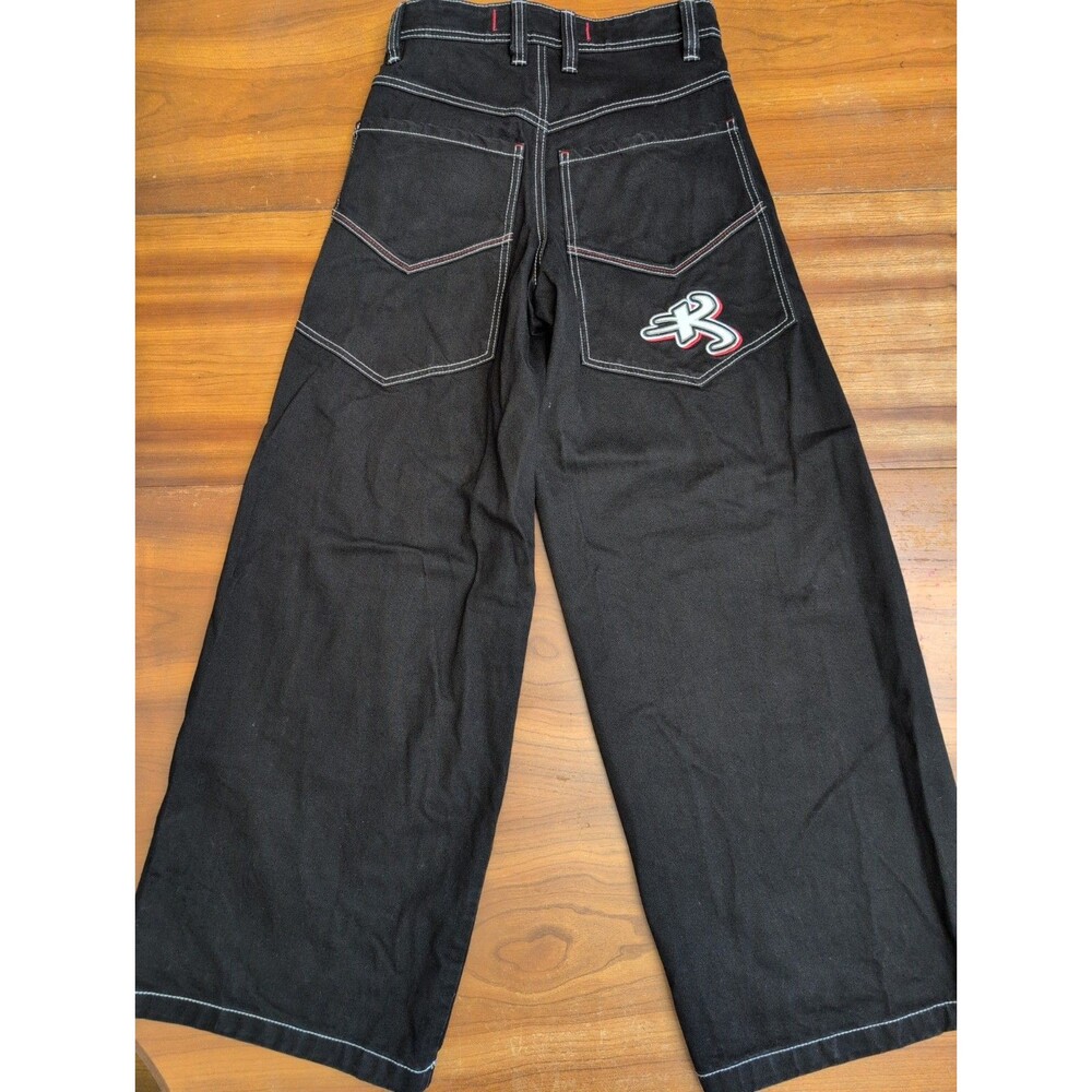 KIK WEAR SUPREME HIDDEN STASH POCKET 26" BLACK WIDE LEG PANTS 26x32 SUPER BLACK